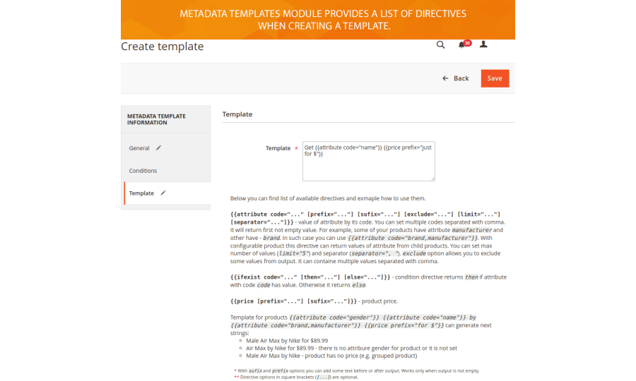 Using complex variables when creating a meta tags template