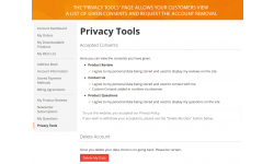 Privacy tools page at the navigation panel of user account.