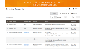 Grid that shows all accepted consents.