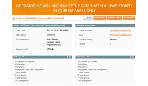 The look of anonymised order page.