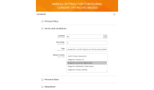 Configurable settings for consent checkboxes.