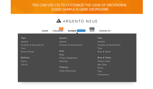 Magento 2 navigation menu with dark dropdown