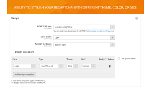 Design section with design exceptions for separate ReCaptcha types 
