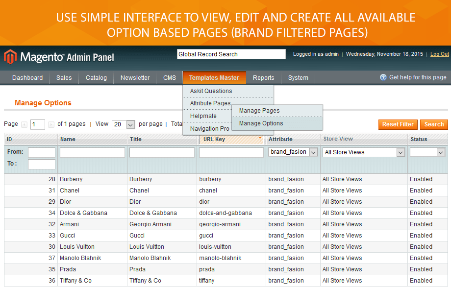 Magento Attributes and Brands Pages Extension :: $79 :: Free Installation
