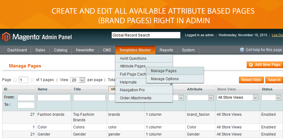 Magento Attributes and Brands Pages Extension :: $79 :: Free Installation